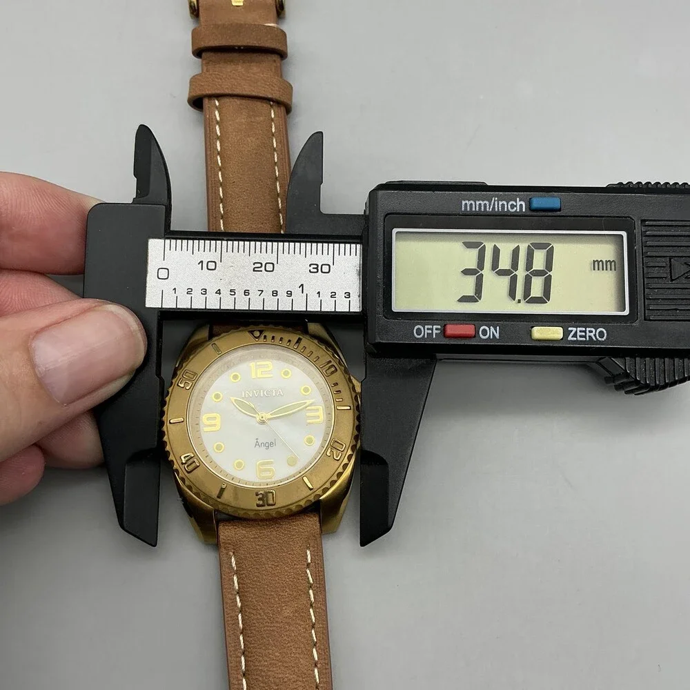 Invicta Angel 15004 Womens Watch 35mm MOP Gold Tone Brown Leather New Battery
